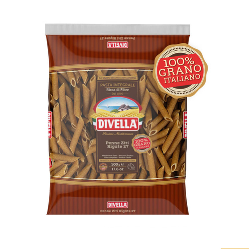 Divella Pasta whole wheat 27 Penne Ziti Rigate 500 gm