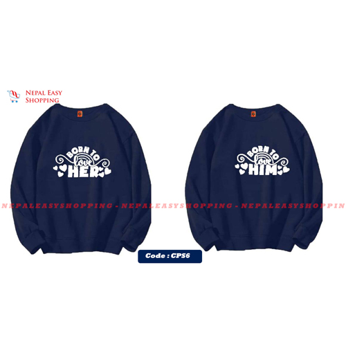 Born To Love Her & Born To Love Her - Blue Matching Couple Hoodies - His and Her SweatShirts