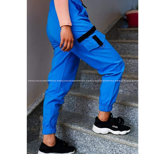 Women's Casual Stretch Drawstring Blue Jogger Pants  with Pockets