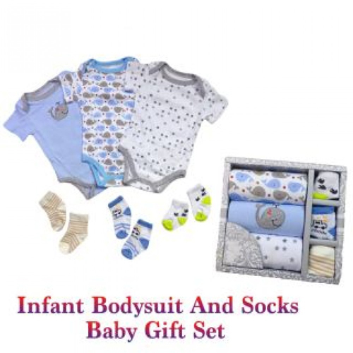 infant Baby Gift Set 3 Pc's Bodysuit & 3 Pair Of Socks