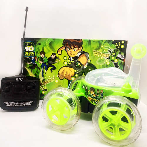 Ben 10 Remote Control Rechargable Acrobatic 360 Degree Twisting Stunt Car with Music & Lights and Charger for Kids (Green)