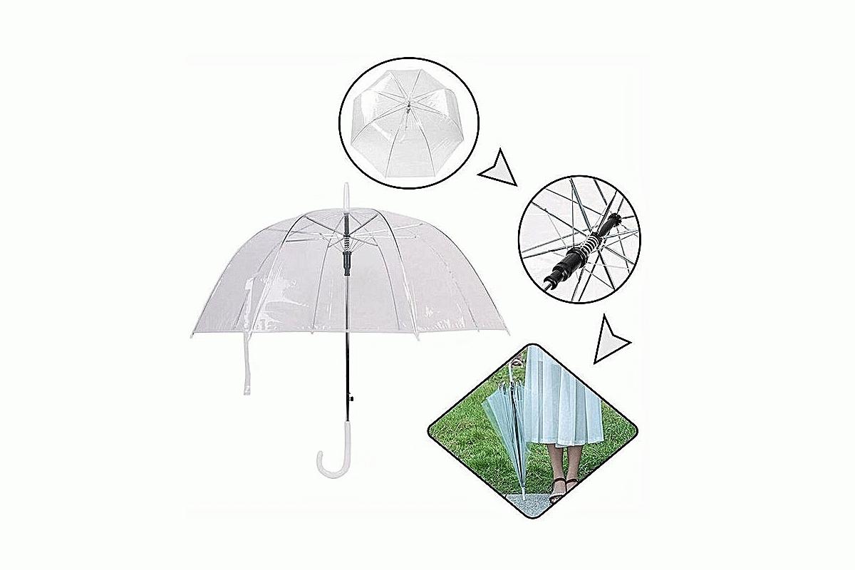 Transparent Windproof Half Automatic Handle Clear Rain Dome Shape Umbrella