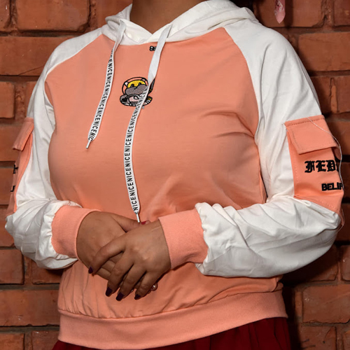 Women Peach Color Performance Fleece Pullover Hoodie with Arm pocket Design