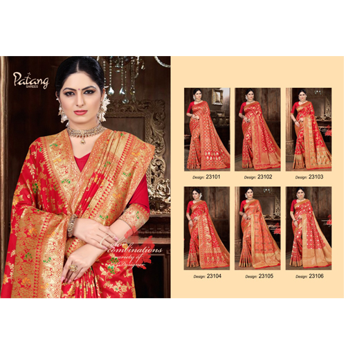 Patang International Banarasi Silk Red  Woven Saree design with Blouse Bridal Design