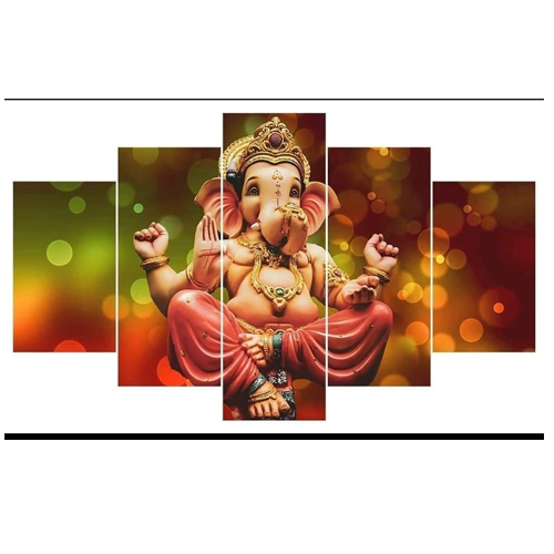 Set Of 5 Ganesha Ganesh Ji Religious Framed Wall Paintings For Home Decorations , Living Room , Hall , Office , Gifting , Big Size Wall Décor