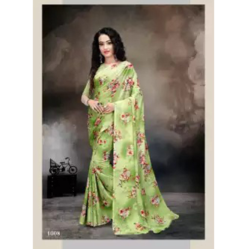 Green Multicolor Floral Printed Saree With Unstitched Blouse For Women