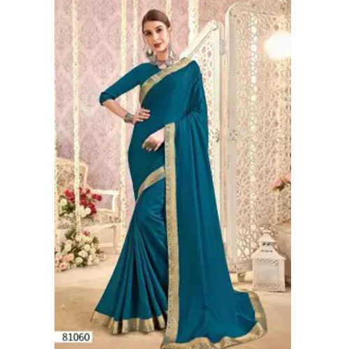Turquoise/Golden Zari lace Silk Saree With Blouse For Women