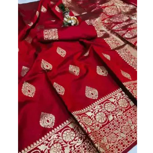 Maroon/Golden Silk Saree With Unstitched Blouse For Women