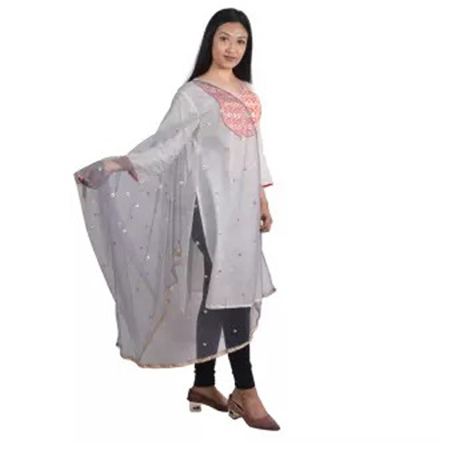 Grey Embroidered Net Shawl For Women