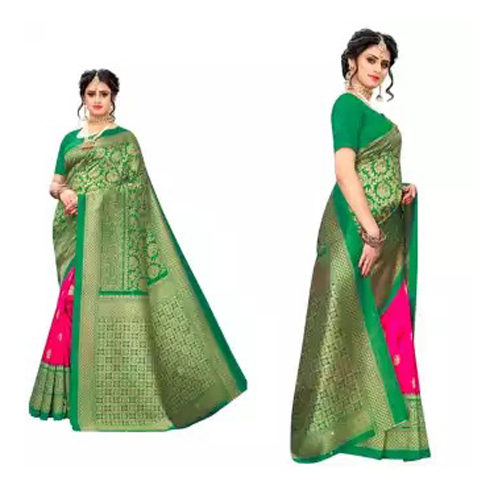 Green/Pink Mysore Silk Printed Saree With Unstitched Blouse Piece For Women