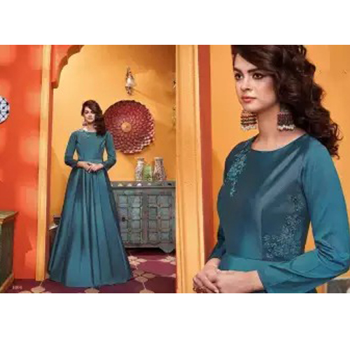 Turquoise Blue Embroidery Readymade gown For Women