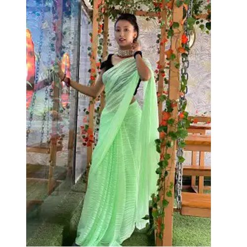 Green Zari Lining Saree With Unstitched Blouse For Women