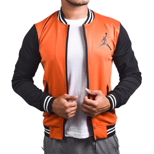 Air Jordan Orange Black With Zipper Bomber Baseball Jacket for Men original Cotton