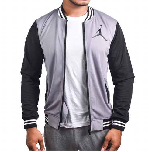Air Jordan Grey Black With Zipper Bomber Baseball Jacket for Men original Cotton