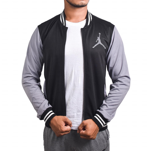 Air Jordan Black and Grey With Zipper Bomber Baseball Jacket for Men original Cotton