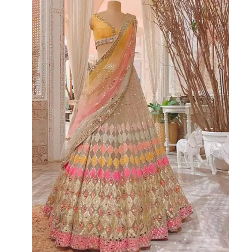 Multicolor Lehenga Embroidered Work Semi Stitched Georgette Lehenga With Shawl For Women