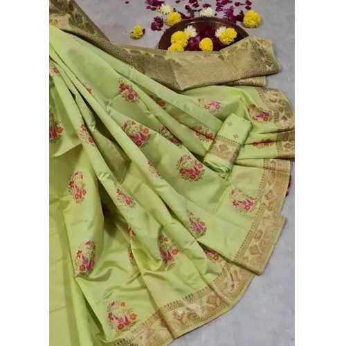 Lime Green Dola Silk Saree With Unstitched Blouse Piece For Women