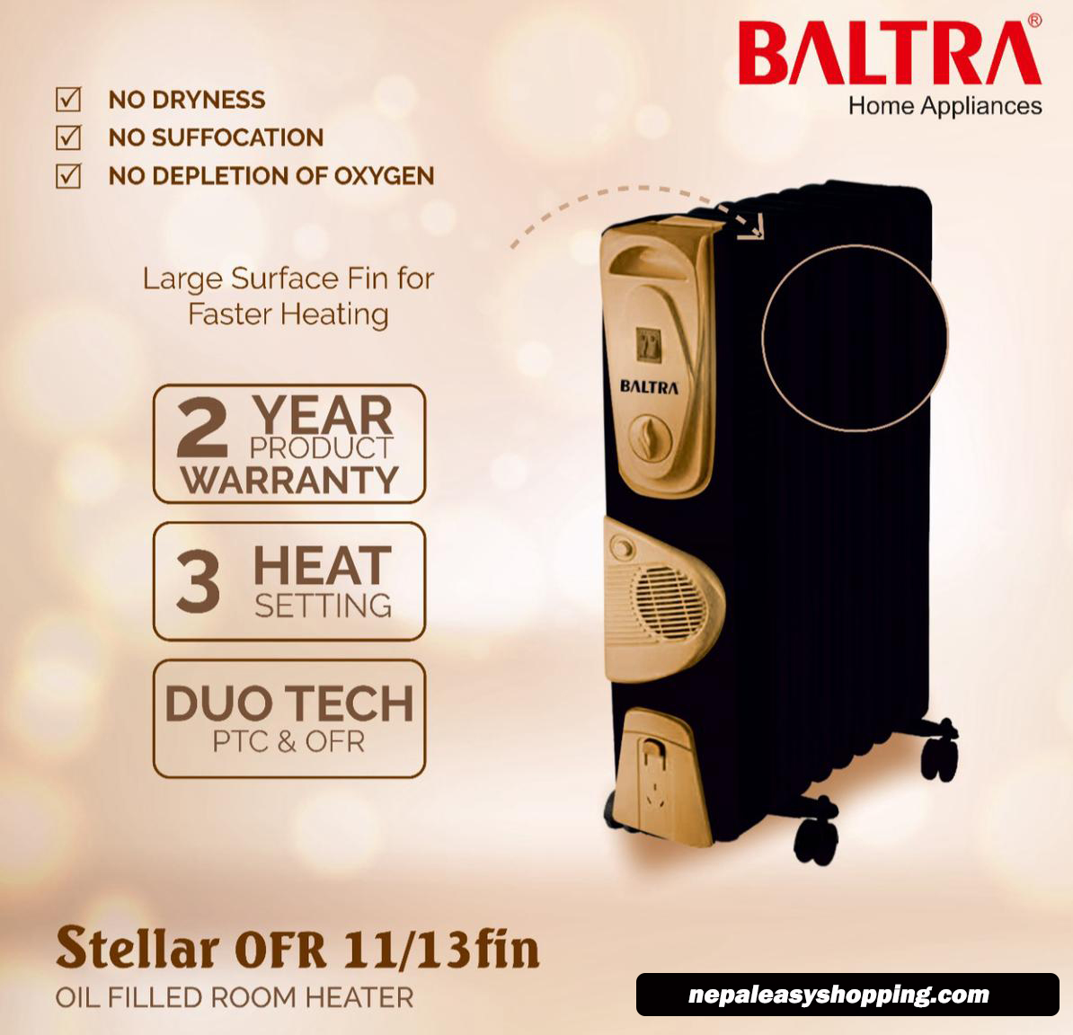 Baltra Stellar OFR-11 FINS Oil Filled Room Heater with Fan BTH-139