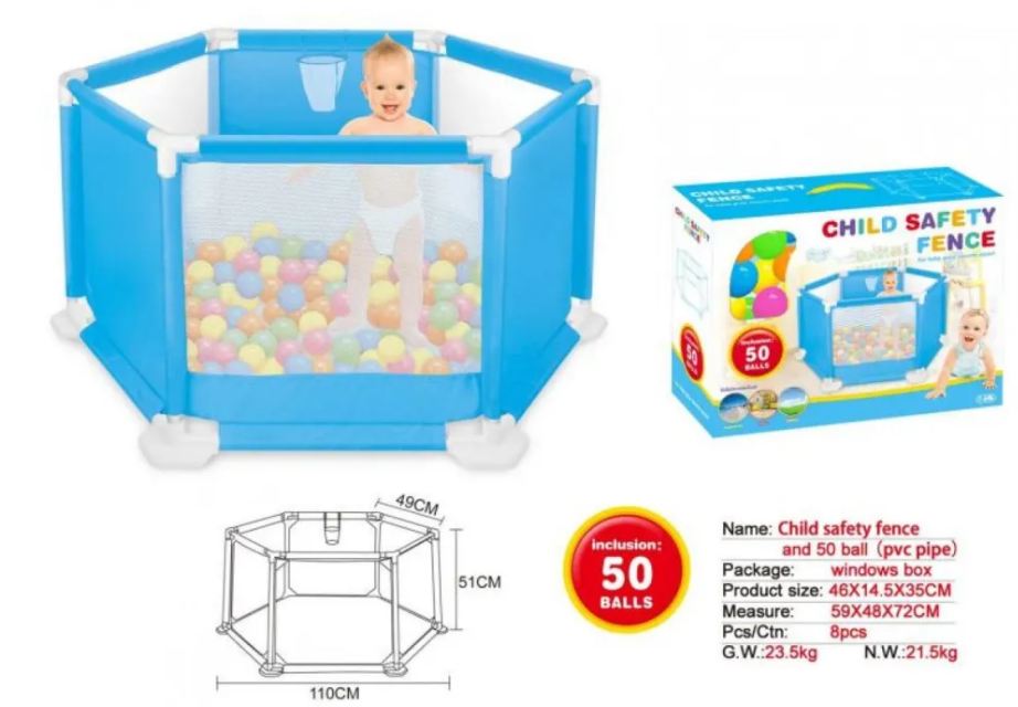 Child Safety Fence- Baby Playpen With 50 Colorful Ball 995-7047b