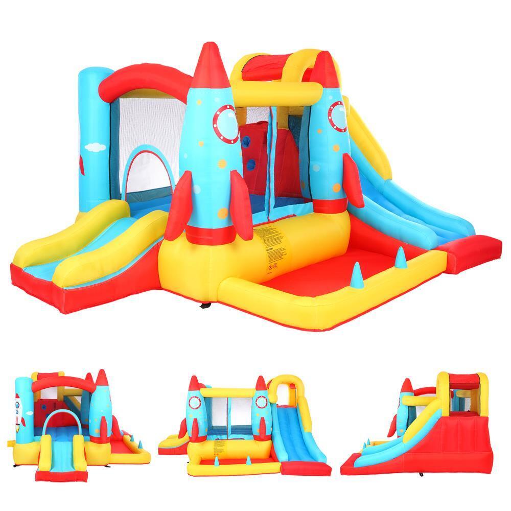 Inflatable Bounce House Kids Big Water Slide Jump Bouncer Castle with Air Blower and Carry Bag(Rocket Theme)