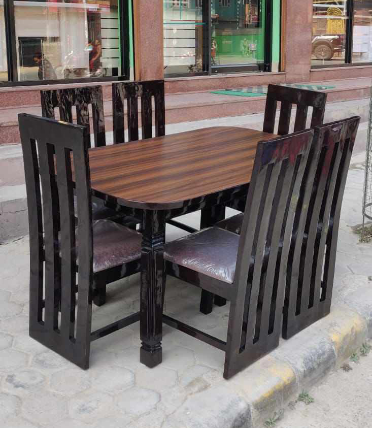 6 Seater Royal Wooden Rectangular Design Dark Chocolate Black Dining Table Set with Eco Paint