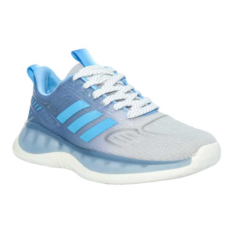 Medium Width, Round Toe, Synthetic Sport Sneakers with Lace-Up Closure, Blue/Grey Color