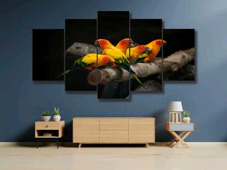 5 Piece Premium Quality HD Wall Art Picture Beautiful Parrot on Canvas for Living Room Decor Solid Wood Inner Frame